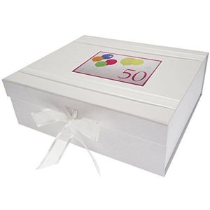 Wit Katoen Kaarten 50e Verjaardag, Grote Keepsake Box, Neon Glitter Ballonnen