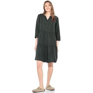 Cecil Dames Linen_li/Cv Split Neck Solid D Jurk, Sterk kaki, L