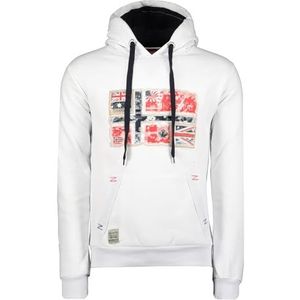 Geographical Norway Gpepe2 Heren sweatshirt met capuchon kangoeroezak - Sweatshirt Logo Pullover Hood Hoody Warm Lange Mouwen - Heren Lente Zomer Herfst Winter (Wit XL), Wit, XL