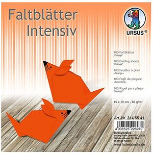 Ursus 3145541 - vouwbladen effen intens, oranje, ca. 15 x 15 cm, 65 g/m², 100 vellen, van posterpapier, gekleurd, voor kleine en grote origami kunstenaars, ideaal voor veelzijdige knutselwerken
