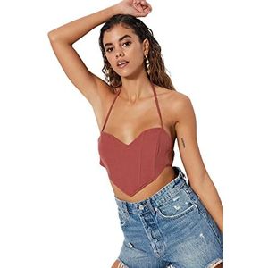 Trendyol Vrouwen Regular Basic Sweetheart Geweven Blouse, Bruin, 38