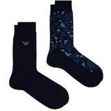 EMPORIO ARMANI MAN'S GRAPHIC ALLOVER 2-PACK SOKKEN KORT BLAUW TU, Blauw, One size
