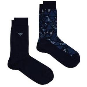 EMPORIO ARMANI MAN'S GRAPHIC ALLOVER 2-PACK SOKKEN KORT BLAUW TU, Blauw, One size