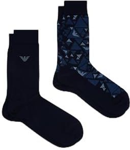EMPORIO ARMANI MAN'S GRAPHIC ALLOVER 2-PACK SOKKEN KORT BLAUW TU, Blauw, One size