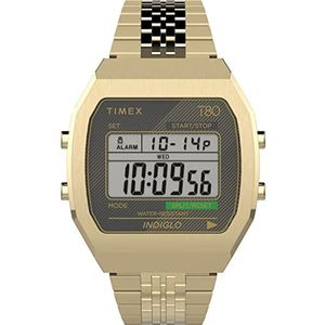 Timex Vrouwen Digitaal Quartz Horloge met Roestvrij stalen Band TW2V74300, Goud, Eén maat, 36 mm T80 Staal