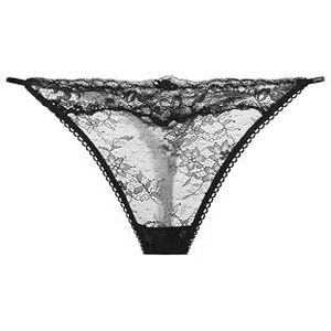 DORINA Origins kanten string, volledig kanten design met kanten rand, beenopeningen van elastische noppen, detail strik voor, zwart, Zwart, 4XL