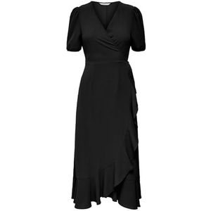 ONLY Dames Onlmette Ss Wrap Midi Dress WVN wikkeljurk, zwart, 3XL