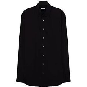 Seidensticker Herenoverhemd met lange mouwen, strijkvrij, getailleerd hemd, shaped fit, 100% katoen, zwart (39), 43