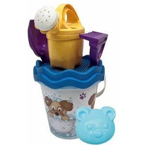 Simba 107114647 Hond emmerset, 6 delen, emmer, zeef, zandfrom, schep, hark, gieter, H: 16 cm, D: 17 cm