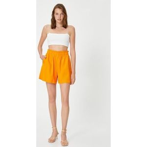 Koton Dames viscose linnen mix elastische taille shorts, oranje (200), 34