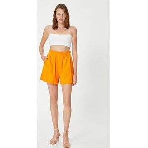 Koton Dames viscose linnen mix elastische taille shorts, oranje (200), 34