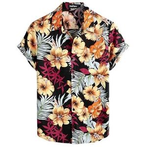 VATPAVE Heren 100% Katoen Hawaiiaanse Shirts Button Down Korte Mouw Strand Shirts Zomer Casual Aloha Shirts, Zwart, XXL