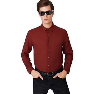 Trendyol Heren Man Slim Fit Basic Kraag Geweven Shirt, Bordeaux, L