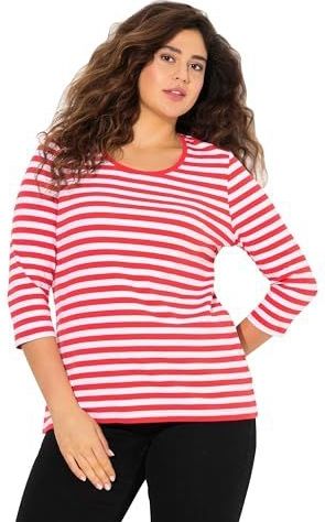 Ulla Popken - Shirt - Purper/Wit - Slanke Pasvorm - Driekwart Mouw