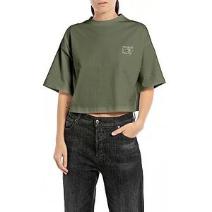 Replay Dames T-shirt met korte mouwen van katoen, Dark Olive 234, S
