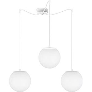 Sotto Luce Tsuki glazen bol hanglamp - mat opaal/wit - 1,5 m stofkabel - witte stalen plafondroos - 3 x E27 lamphouders - ø 20 cm