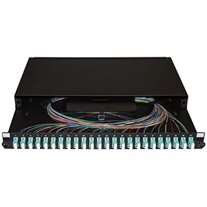 LINK LK24LC3P optische vezelplaat 19 inch met 24 adapters LC Duplex OM3 diepte 250 mm met geïnstalleerde punten, kleur zwart