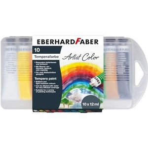 Eberhard Faber 575510 - EFA Color Tempera schoolverf in lichtechte kleuren, kunststof doos met 10 tubes van elk 12 ml, kan verdund en gemengd worden, geschikt voor vele schildertechnieken