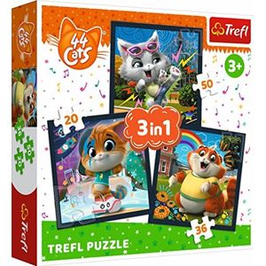 Trefl - 44 Cats, Maak kennis met Schattige Kittens - Puzzel 3in1, 3 puzzels, 20 tot 50 Elementen - Puzzels met Sprookjesfiguren 44 katten, Entertainment, voor Kinderen vanaf 3 jaar