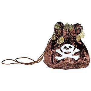 Boland 74122 Piratenzakje, afmeting 18 x 18 cm, fluwelen look, doodskop, munten, tas, zeerover, pirat, kostuum, carnaval, themafeest, Halloween