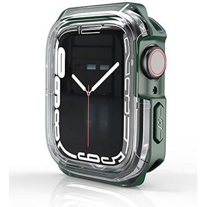 Robuuste hoes 41 mm met scherm van gehard glas voor iwatch Series 7 beschermende bumperaccessoires Harde hoes voor dames heren-groen