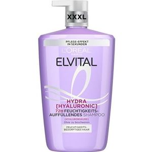 L'Oréal Paris Elvital Hydra Hyaluronic Hydraterende XXXL Shampoo voor glanzend haar, hyaluronshampoo voor een vochtboost en bescherming, langdurige hydratatie en verzorging, 1000 ml