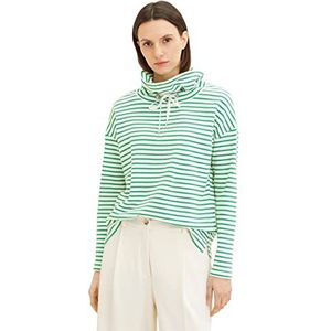 TOM TAILOR Dames Sweatshirt met sjaalkraag 1024522, 31284 - Offwhite Green Stripe, XS