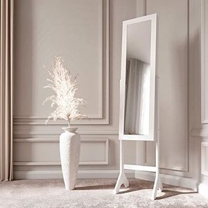 CARME Caitlyn - Witte staande volledige lengte sieraden spiegel kast met planken slaapkamer opslag organizer make-up cosmetica