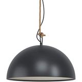 EGLO Hodsoll hanglamp, vintage hanglamp met 1 fitting, industrieel, retro, hanglamp van staal, hout en touw in zwart, crème en bruin, eettafellamp, wo