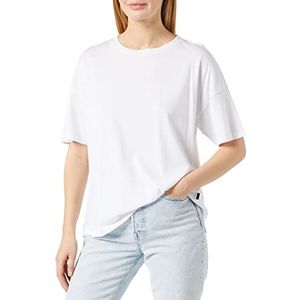 NOISY MAY Womens T-shirt Oversized Top Dropped Shoulder Round Neck Shirt Unicolored NMIDA, Colour:White-2, Size:L
