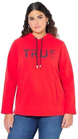 Ulla Popken - Sweatshirt - Neonrood - Capuchon met Trekkoord