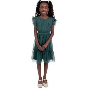 Anaya with Love Maya Deluxe Bloemenmeisjesjurk Bruidsmeisje Kinderen Ronde Hals Korte Flutter Mouw Strik Tule Ruche Prinses Kinderen, Smaragdgroen 11-12 Jaar, Emerald Groen, 11-12 jaar