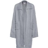 Aleva Dames lang gebreid vest met twist-trui en grote revers acryl lichtgrijs melange maat M/L, lichtgrijs, gemêleerd, M