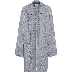 Aleva Dames lang gebreid vest met twist-trui en grote revers acryl lichtgrijs melange maat M/L, lichtgrijs, gemêleerd, M