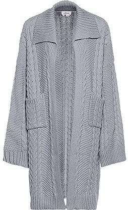 Aleva Dames lang gebreid vest met twist-trui en grote revers acryl lichtgrijs melange maat M/L, lichtgrijs, gemêleerd, M