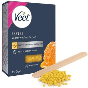 Veet Expert Warmwaxparels, waxparels met bijenwas voor ontharing met elektrische warmwaxapparaten en waterbad, 230 g waxparels met houten spatel