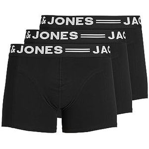 JACK & JONES Sense Trunks Boxershorts voor heren, set van 3 stuks, stretch, slim basic ondergoed, Zwart/Zwarte tailleband, XXL