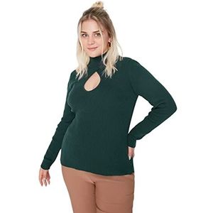 Trendyol Dames hoge hals effen regular plus size sweater sweatshirt, Emerald Groen, 5XL Grote maten