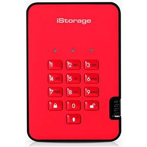 iStorage diskAshur2 HDD 4TB Rood - Veilige draagbare harde schijf - Beveiligd met een wachtwoord - Stofdicht en waterdicht - Hardwarematige versleuteling