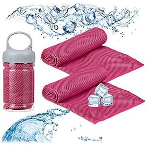 Relaxdays verkoelende handdoek, 2 stuks, microvezels, koeldoek, sport & fitness, sporthanddoek, 90 x 30 cm, pink
