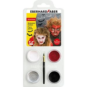 Eberhard Faber 579028 - Schminkverfset Duivel/Dracula met 4 kleuren, penseel en gebruiksaanwijzing, wateroplosbaar, sneldrogend, schminkset voor kinderen voor het beschilderen van gezichten