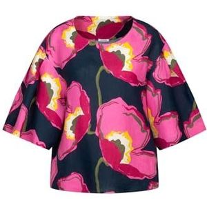 Seidensticker Dames Shirt - Fashion Blouse - Regular Fit - Ronde Hals - Korte Mouw - 100% Linnen, Donkerblauw, 54 NL