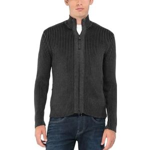 Replay Gebreid herenvest regular fit met ritssluiting, 098 Black, M