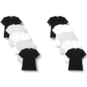 Lower East Heren T-shirt met V-hals, gemaakt van 100% katoen, Zwart/wit/grijs melange, set van 10, S