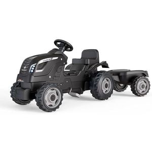 Smoby 710131 - Tractor Farmer XL Black + aanhanger – tractor met pedalen voor kinderen – zitting verstelbaar – stuurwiel met claxon – kap geopend