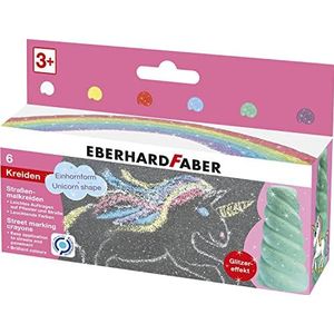 Eberhard Faber 526560 - Straatkrijt met glittereffect, in 6 heldere kleuren en eenhoornvorm, voor kleurrijk schilderplezier op asfalt en trottoirs
