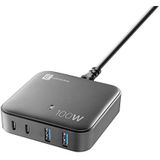 Cellularline - MULTIPOWER MAGNUS 100W - Oplader met 4 poorten GaN 100 W - 2 USB-poorten van 18 W en 2 USB-C poorten van 100 W - Gan Technology - Ideaal voor smartphones, tablets en laptops