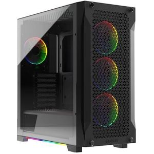 GAMDIAS ATHENA P1 ATX Mid Tower Gaming PC-behuizing met gehard glas en uitstekend luchtstroomontwerp en 4 x 120 mm ARGB-ventilatoren, ondersteuning voor boven- en voorkant, 360 mm AIO en verticale