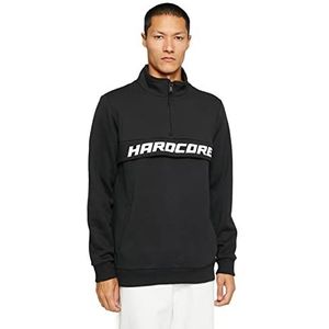 Koton Basic sweatshirt voor heren, hoge hals, met ritssluiting, slogan bedrukt, meerkleurig, zwart (999), S