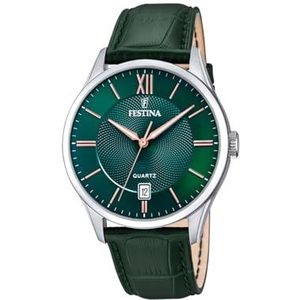 Festina Analoog kwartshorloge voor heren, met leren armband F20426/7, zilver-groen., Riemen.